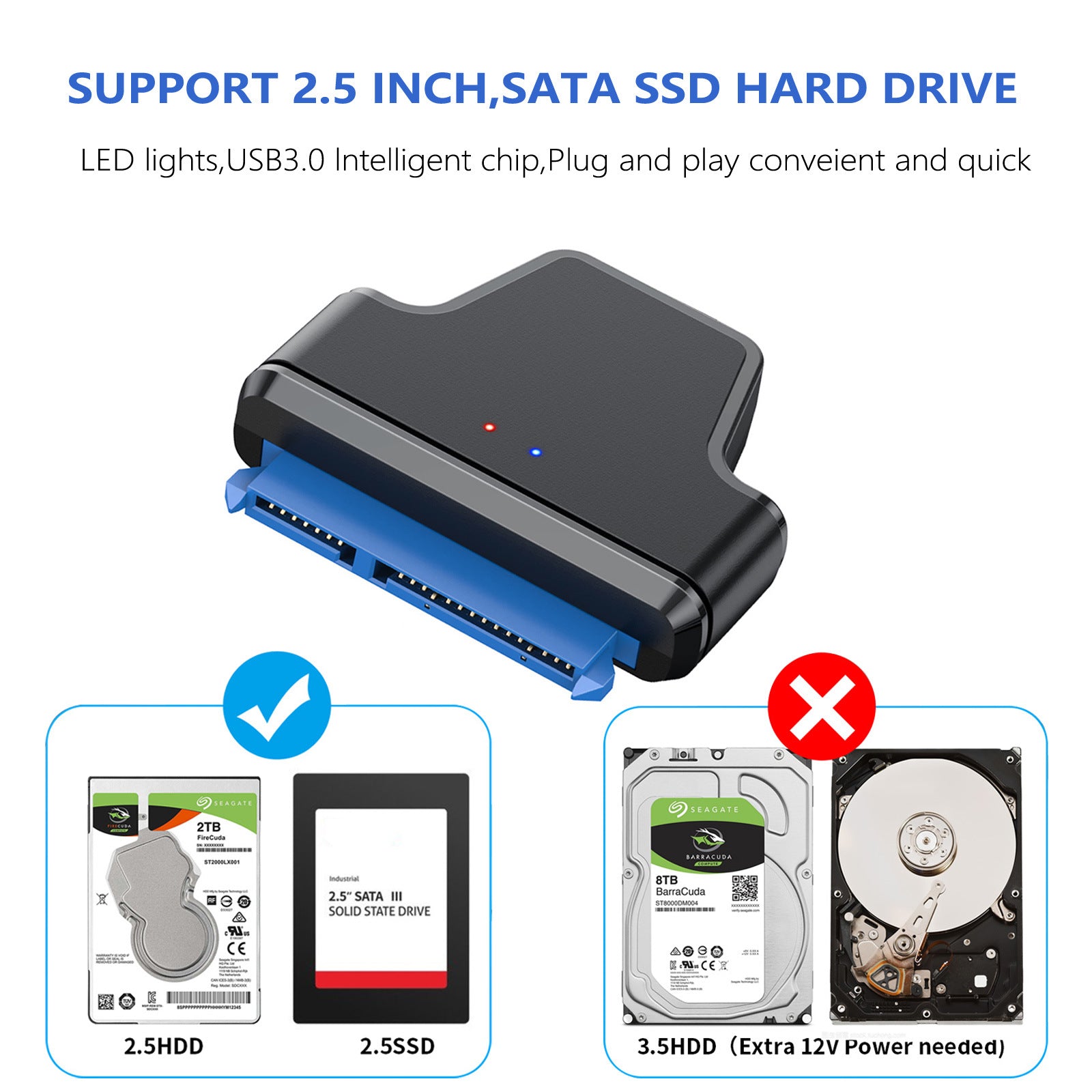 SATA 7+15 Pin (22-Pin) to USB 3.0 Micro B Female Converter Hard Disk Adapter