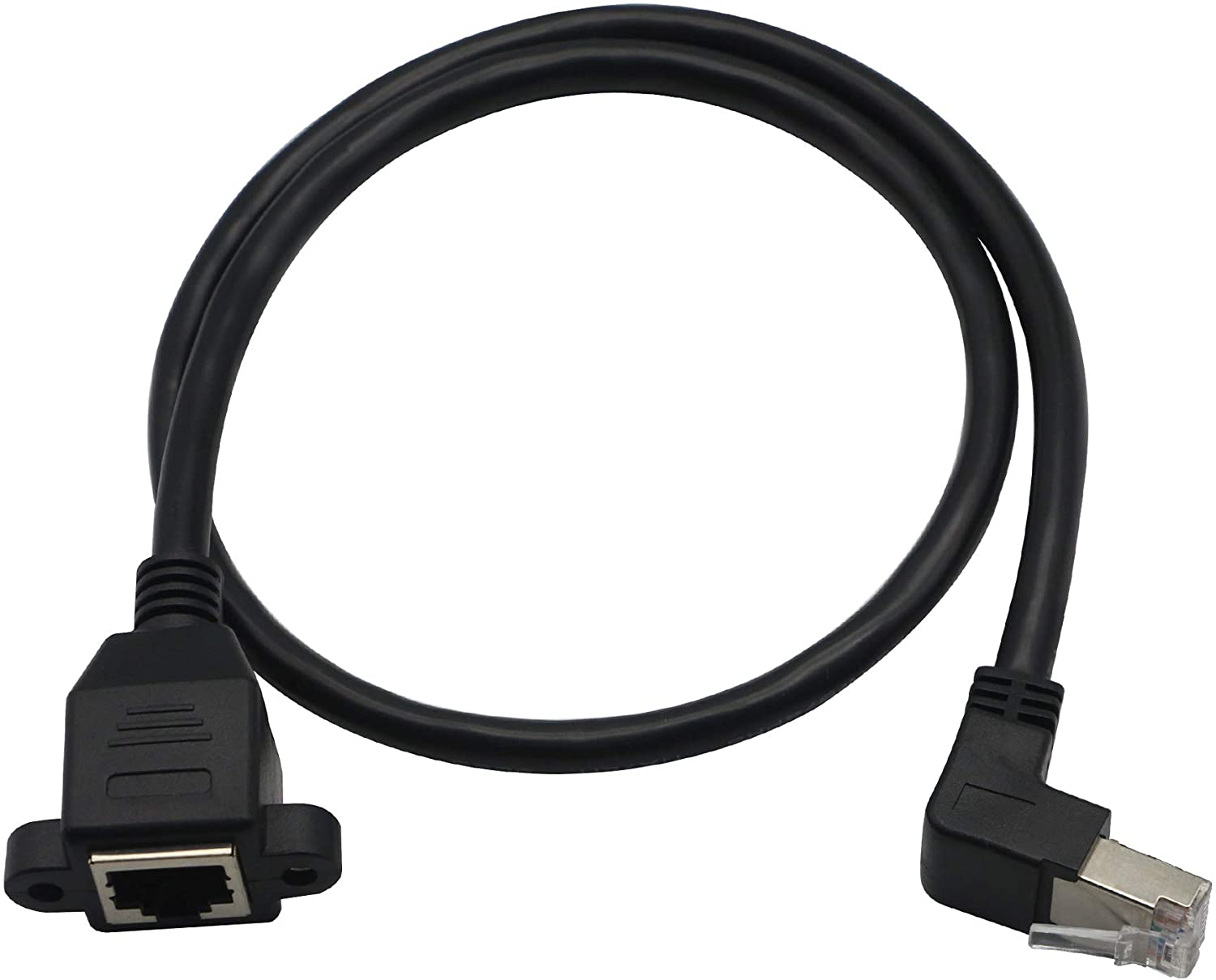 Panel mount Ethernet cable installed in enclosure.