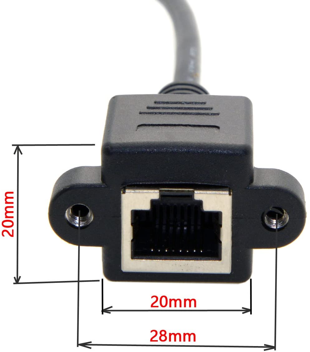 RJ45 Cat 5e Male to Female Panel Mount Ethernet Network Extension Cable 0.3m