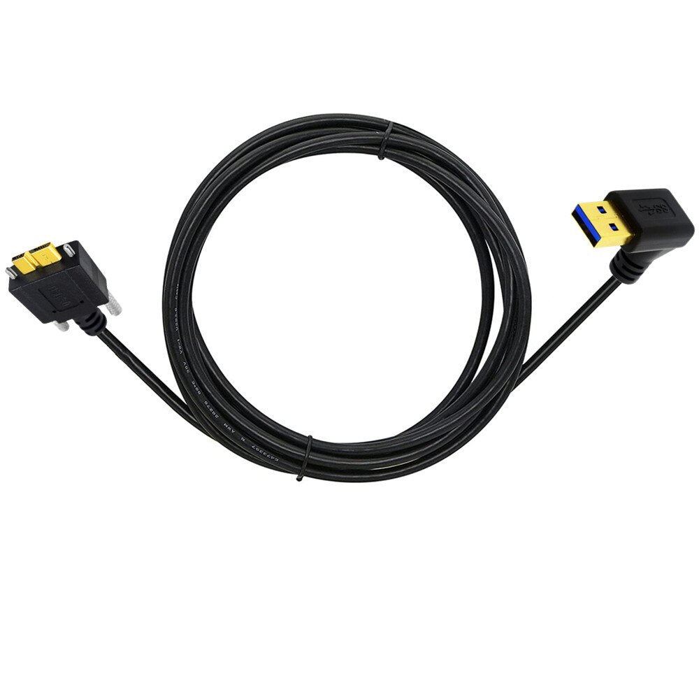USB-A 3.0 Angled Male to Micro B Male Panel Mount Screw Locking Cable - Up Angle