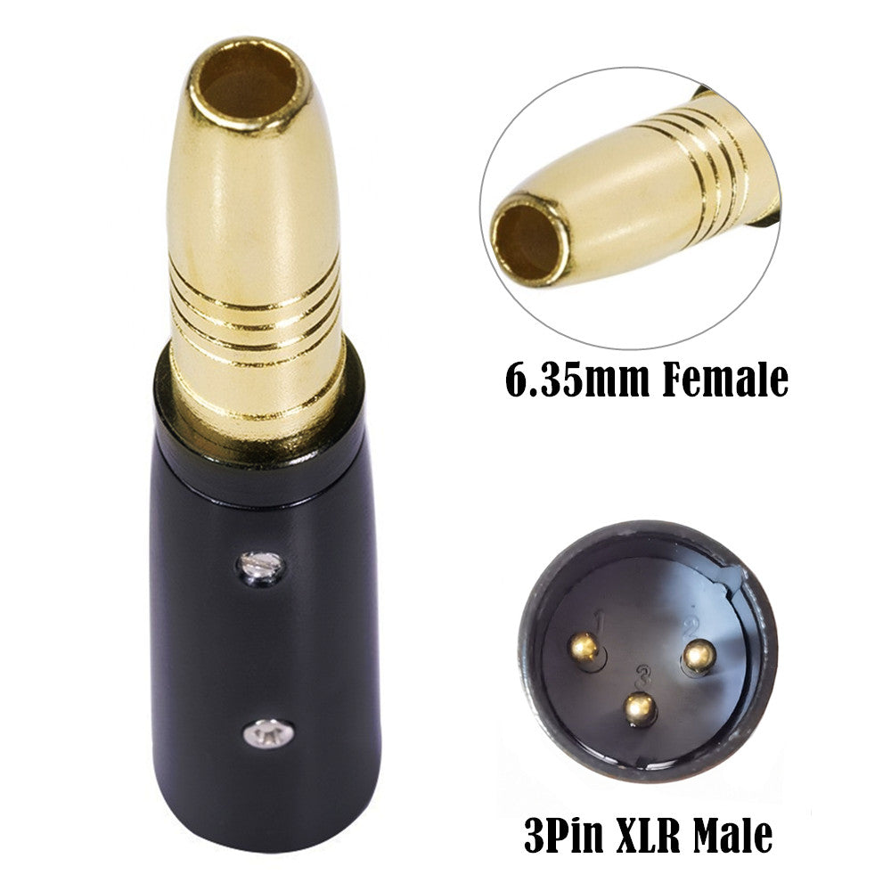 XLR 3-Pin Male to 1/4" 6.35mm Female Jack Socket Microphone Audio Adapter