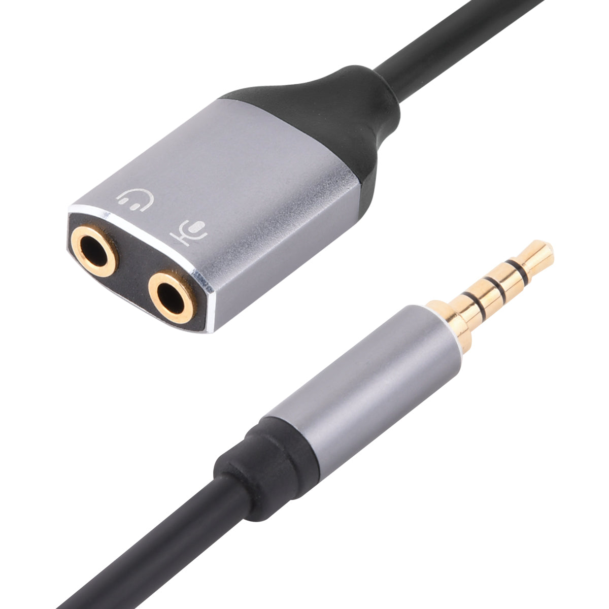 TRRS headset splitter with headphone and mic ports