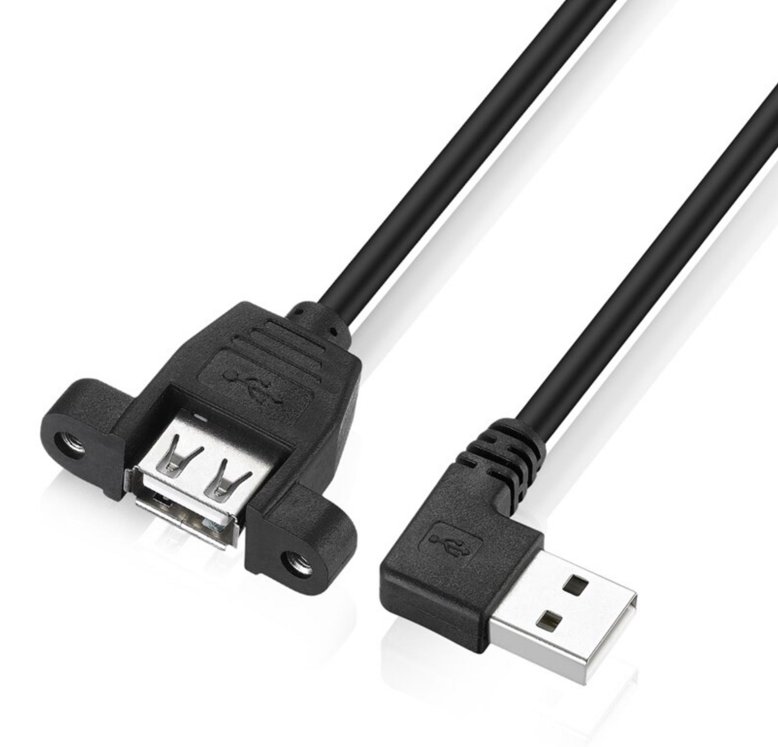 USB-A 2.0 angled male to USB-A female panel-mount extension cable 25cm