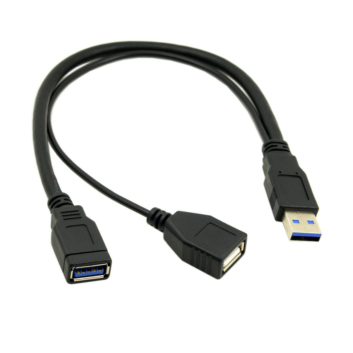 USB-A 3.0 Y cable with data and power-only ports