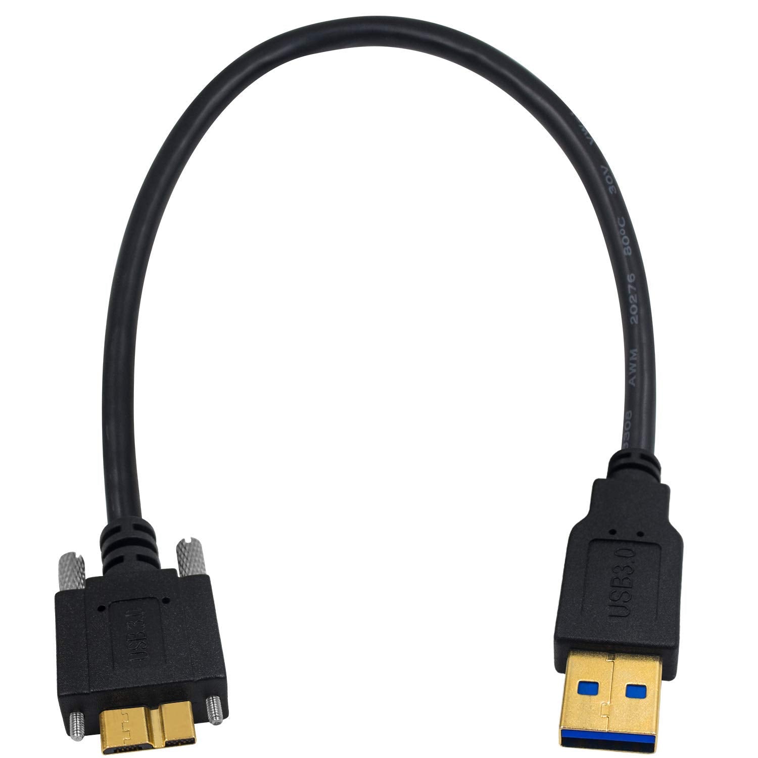 USB-A 3.0 to Micro-B panel mount cable with locking screws