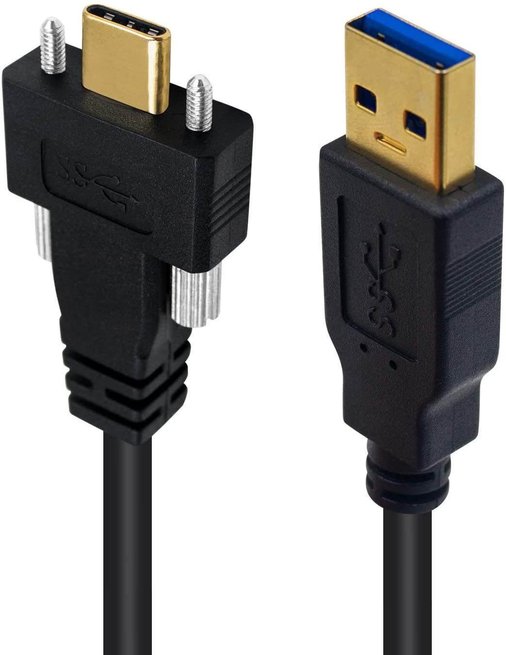 USB-A 3.0 to USB-C dual screw locking panel mount cable