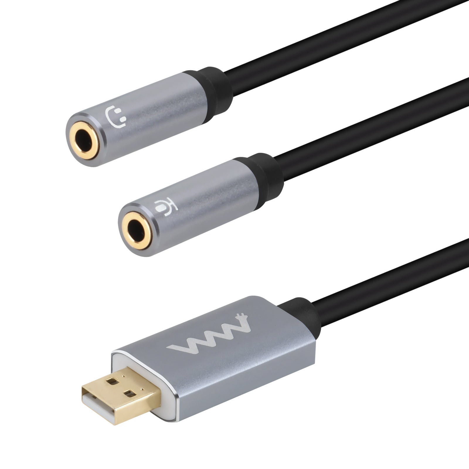 USB-A to dual 3.5mm audio and microphone adapter cable
