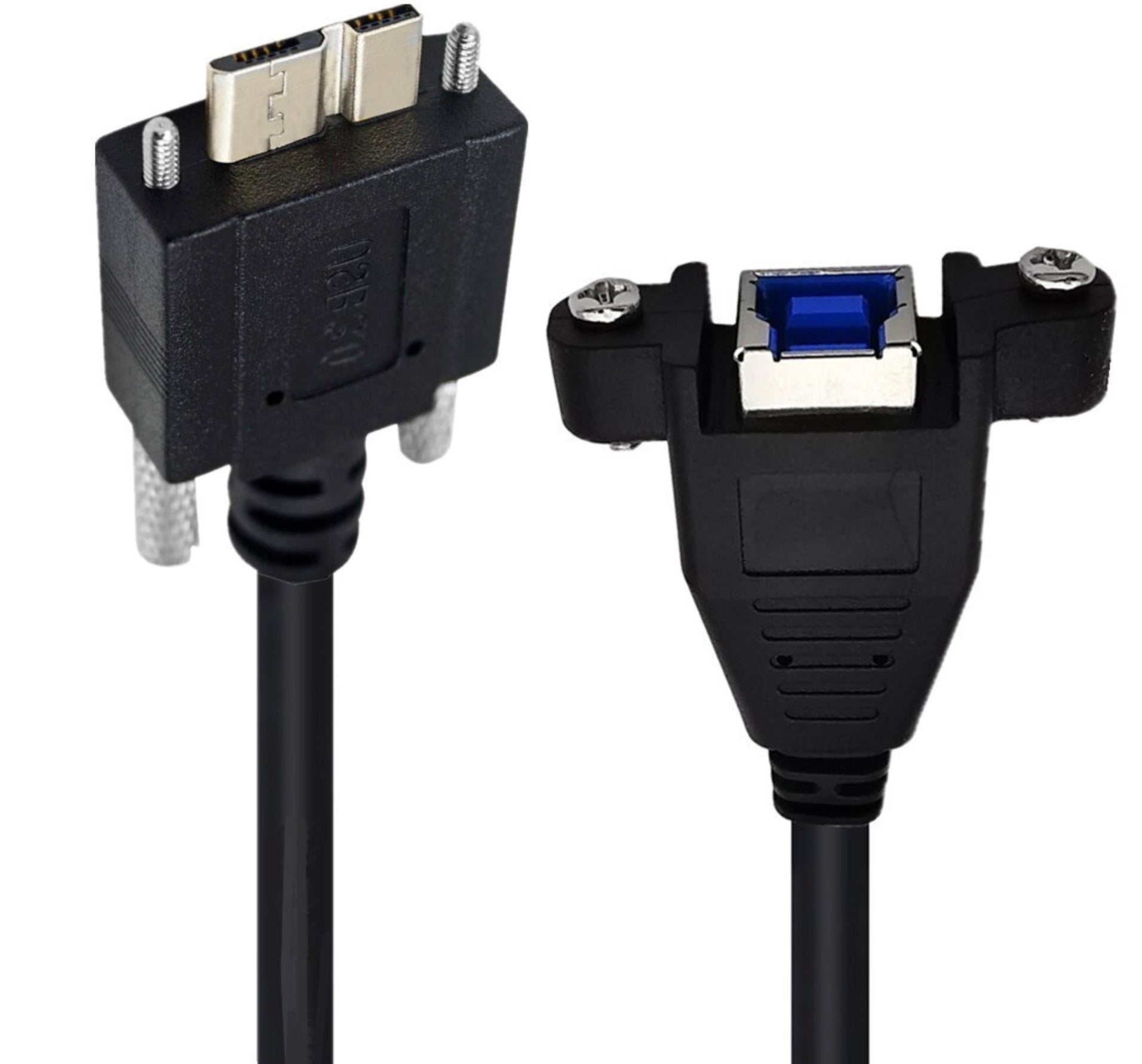 USB-B 3.0 panel mount to Micro-B male cable with screw locking