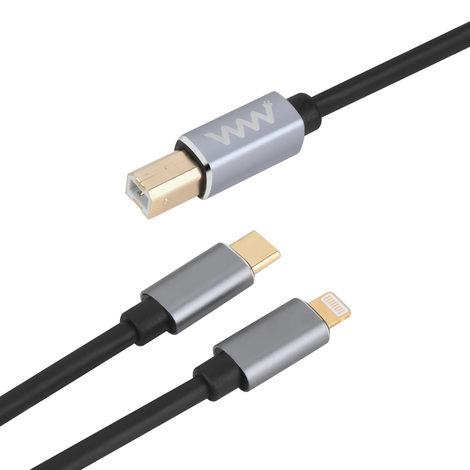 2-in-1 USB-C and Lightning to USB-B MIDI cable