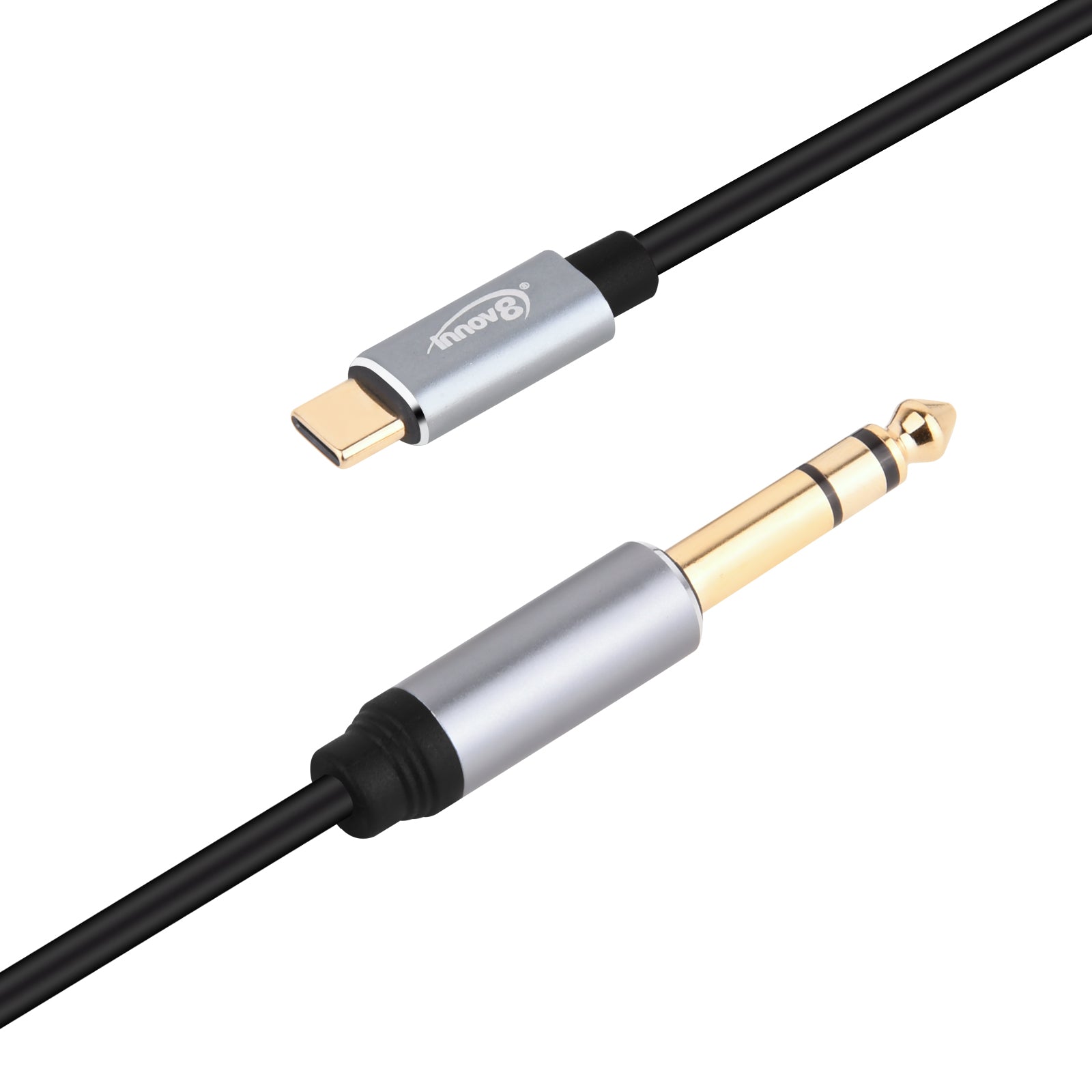 USB-C to 6.35mm TRS stereo audio cable close-up