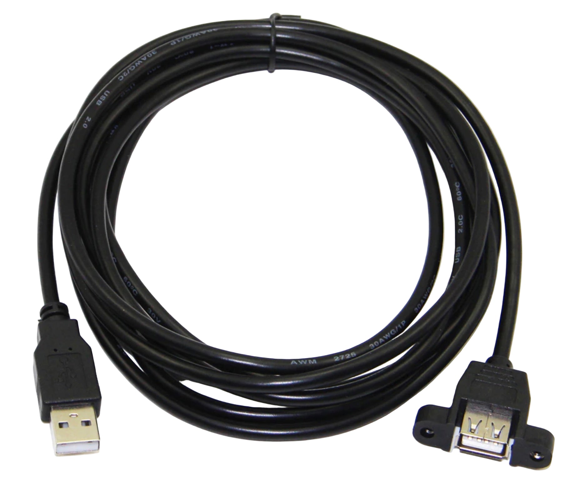 USB 2.0 Type A Male to Female Panel Mount Cable