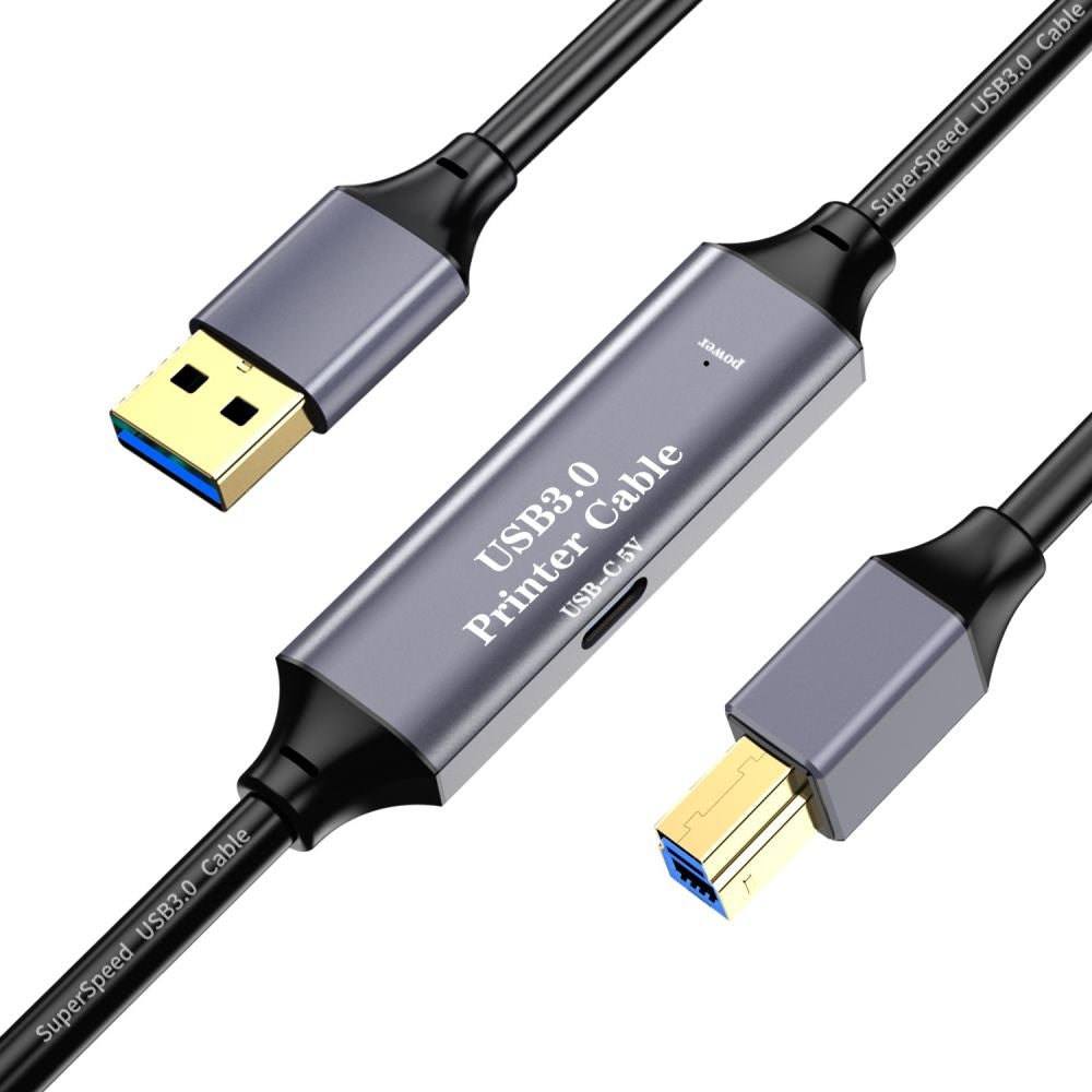 USB 3.0 A Male to B Male Extra Long Cable For Printers, Scanners, External Hard Drives