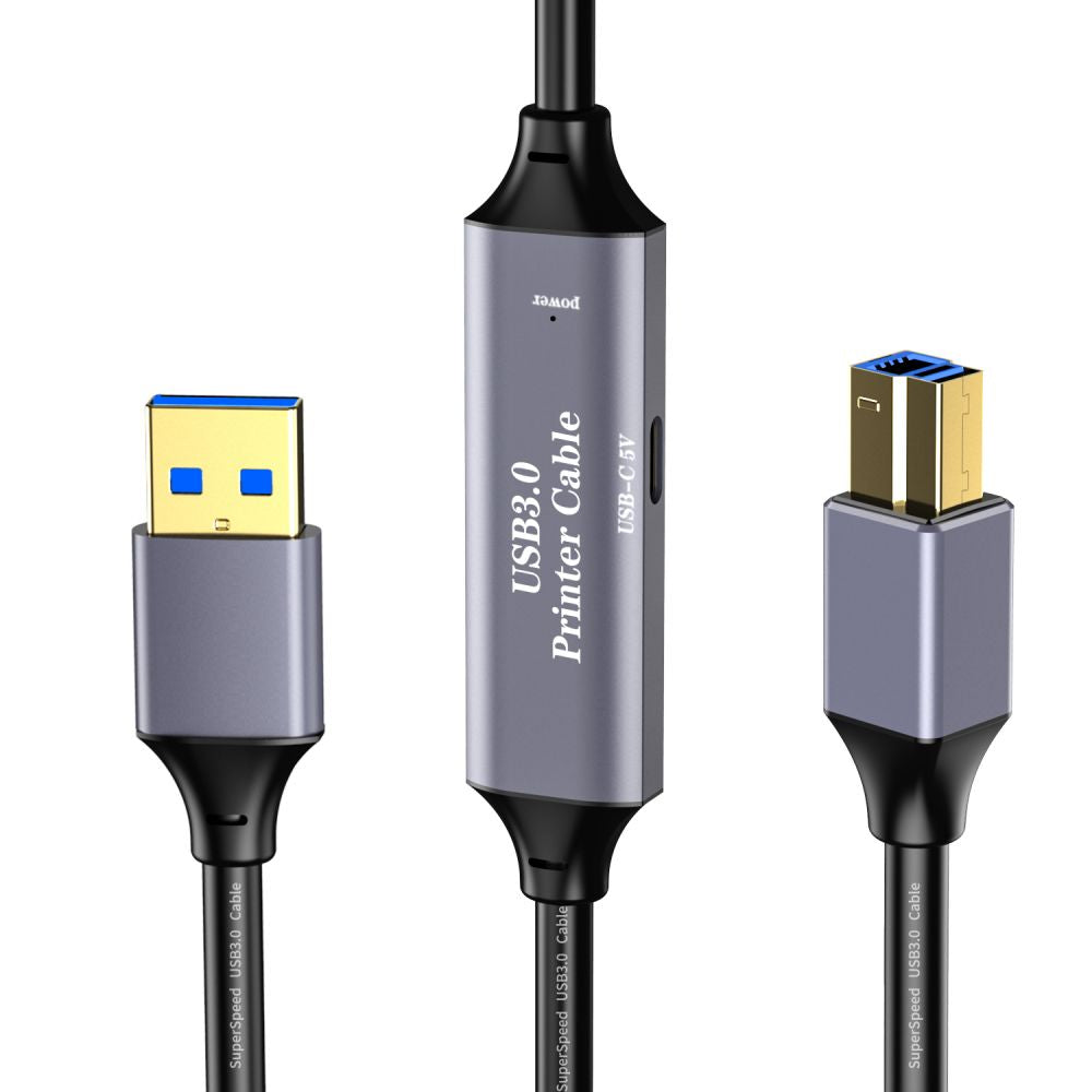 USB 3.0 A Male to B Male Extra Long Cable For Printers, Scanners, External Hard Drives