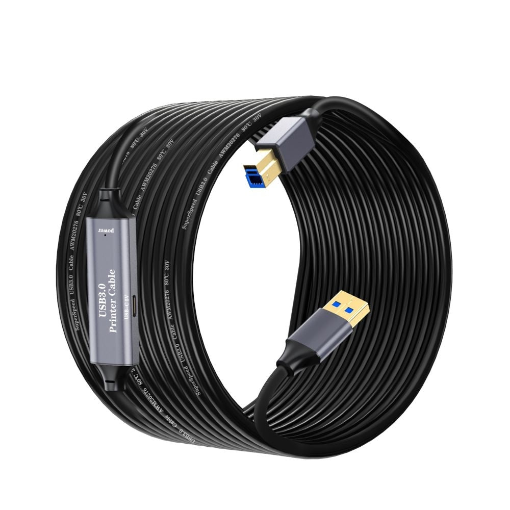 USB 3.0 A Male to B Male Extra Long Cable For Printers, Scanners, External Hard Drives