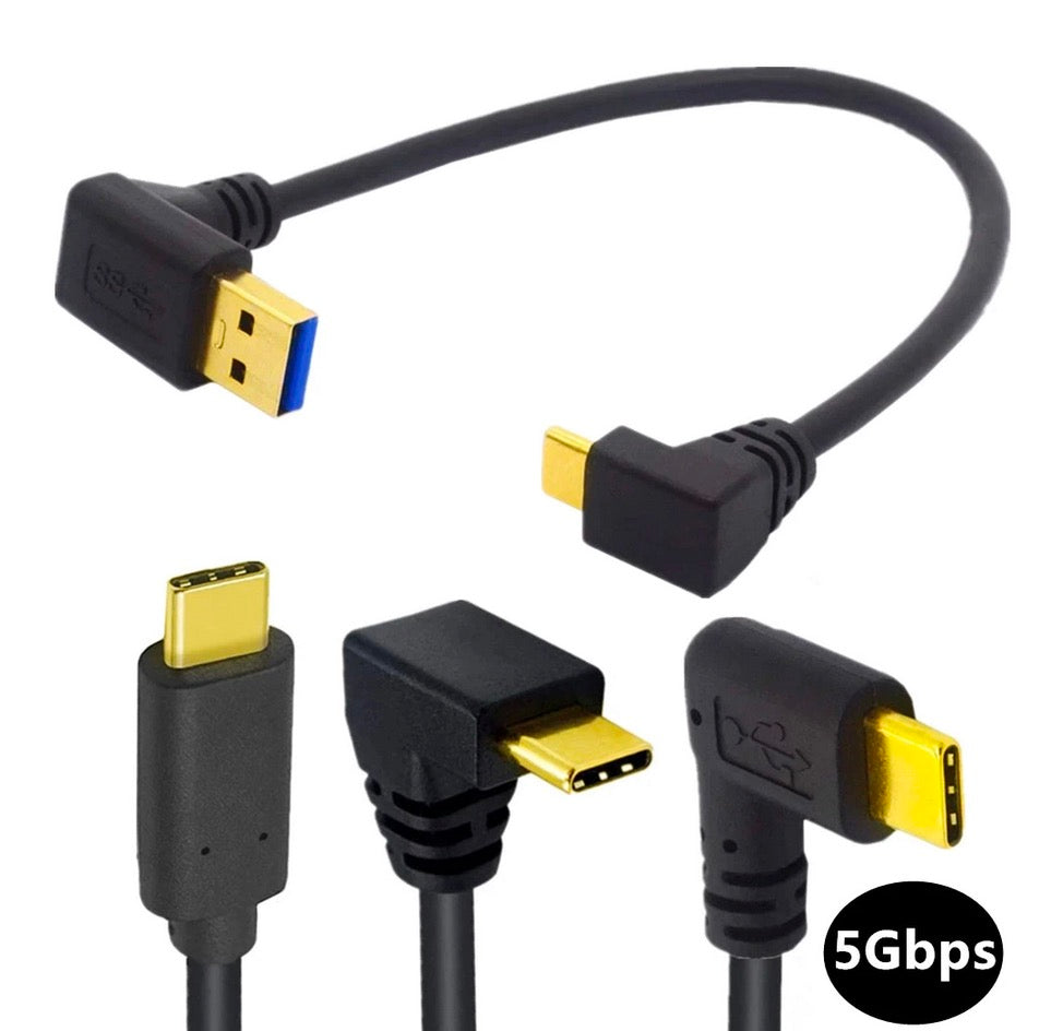 USB 3.0 A Down Angle to USB C Data Sync Charge Cable 0.25m