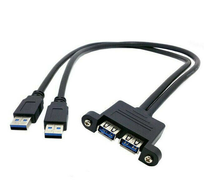 Dual USB 3.0 Type A Male to Female Extension Cable With Panel Mount