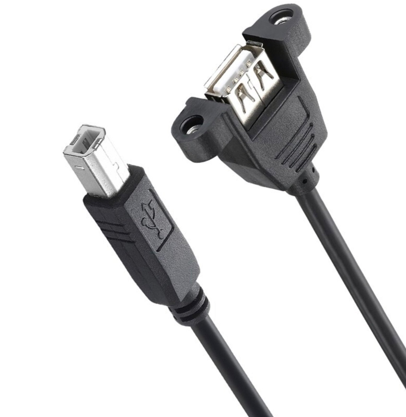 USB-B 2.0 Male to USB-A 2.0 Female Panel Mount Extension Cable
