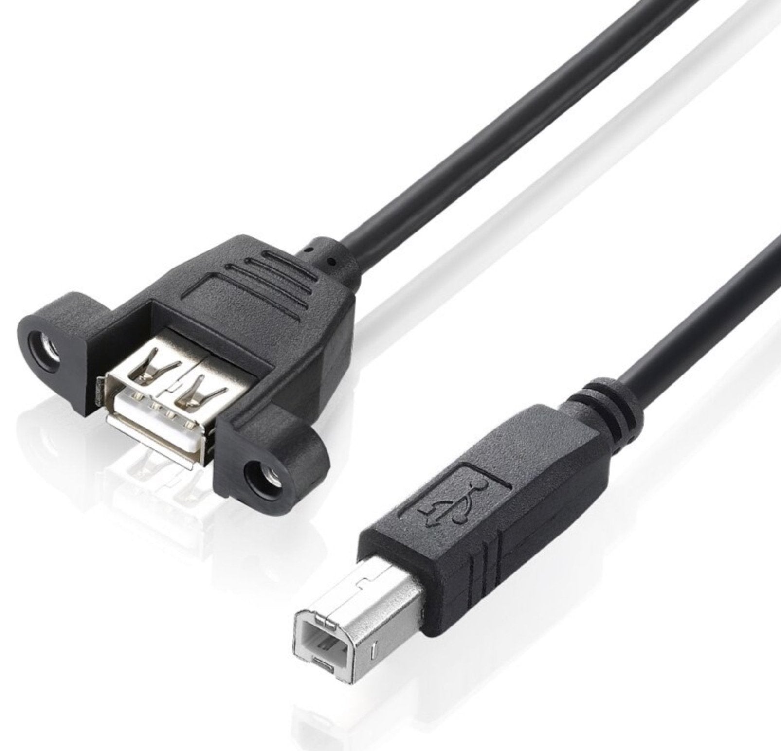 USB-B 2.0 Male to USB-A 2.0 Female Panel Mount Extension Cable