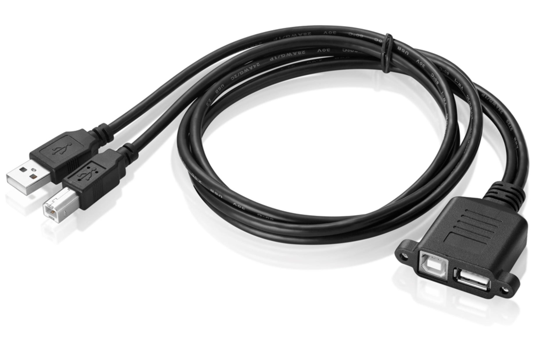 USB 2.0 Type-A and Type-B panel mount extension cable