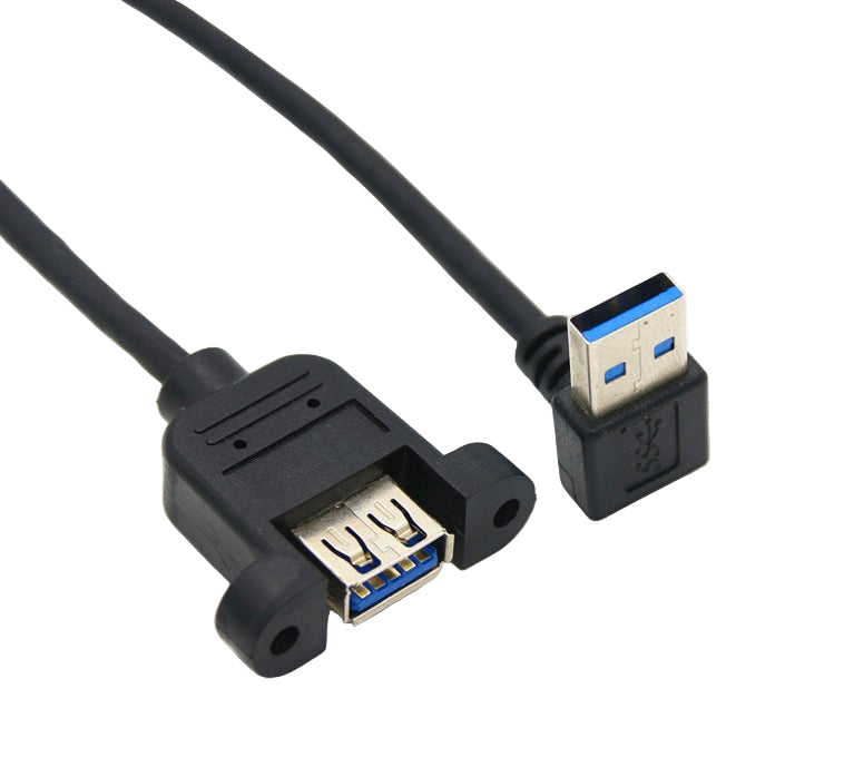 USB extension cable with angled connector on a white background