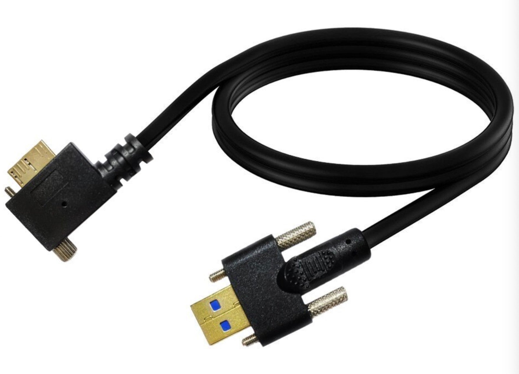 USB Micro-B 3.0 right angle cable with dual M3 locking screws