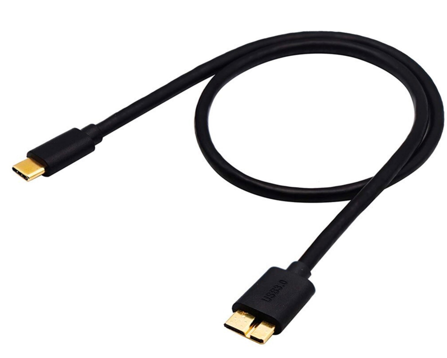 USB Type-C to USB 3.0 Micro-B hard drive data cable.