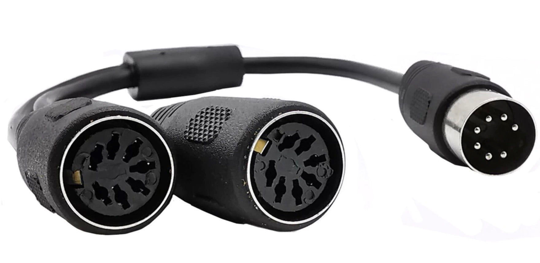 Y splitter cable connected to Bang & Olufsen Hi-Fi system