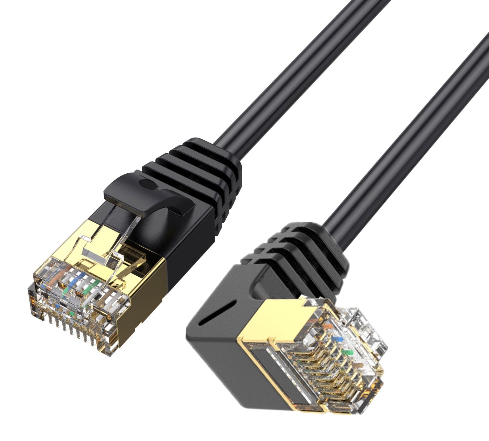 Close-up of CAT8 RJ45 gold-plated Ethernet connector