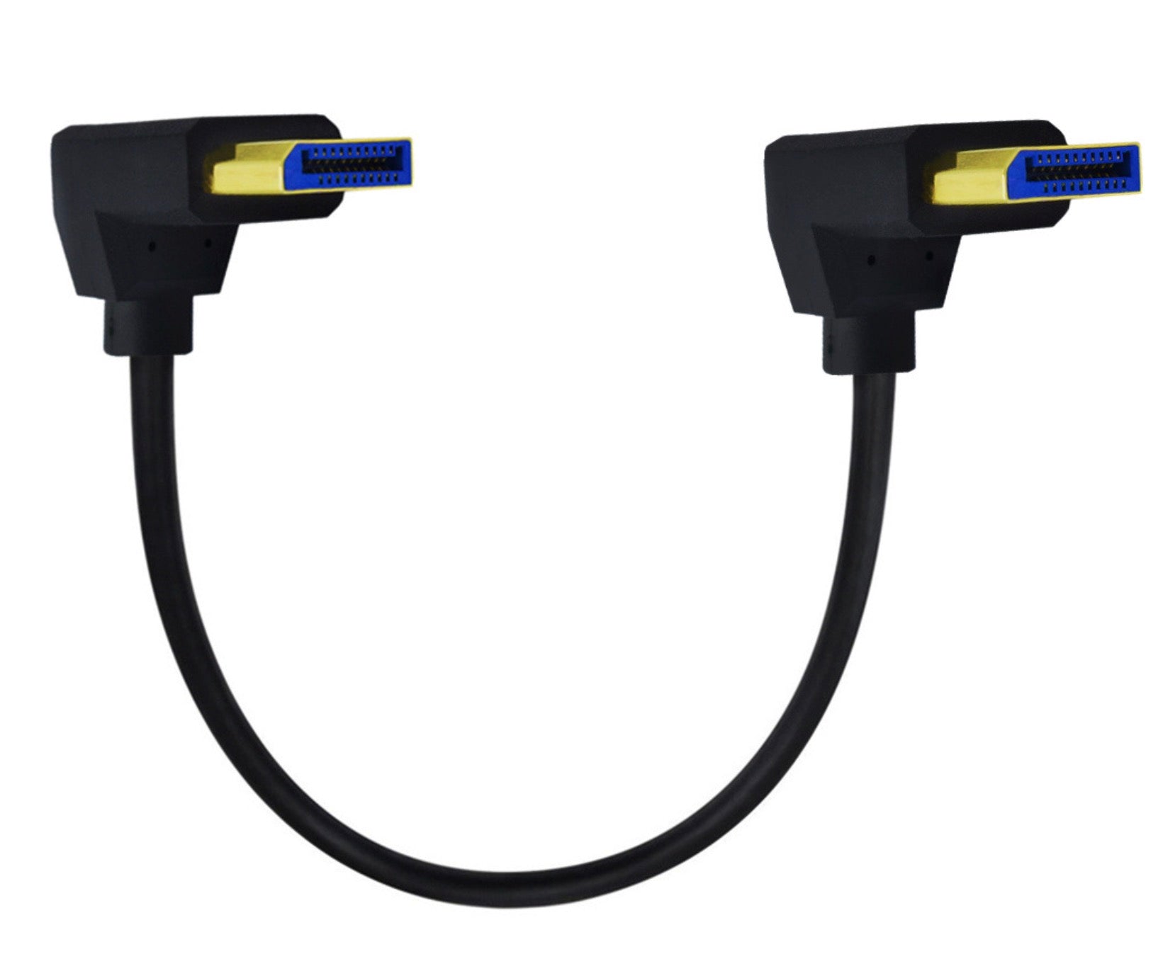 DisplayPort 1.4 cable showing dual upward angled DisplayPort connectors