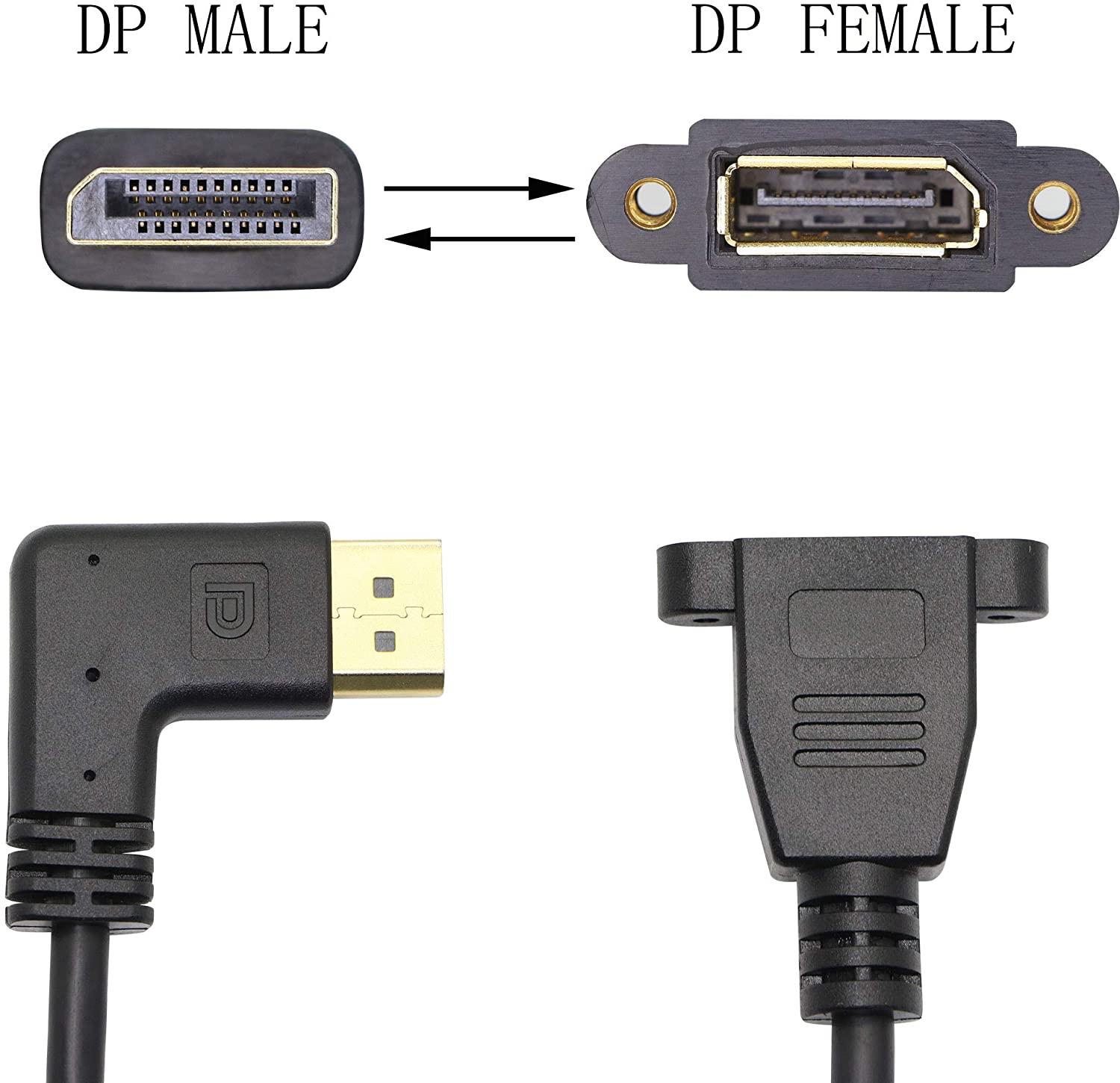 DisplayPort Male to Female Extension Cable with Panel Mount 0.3m