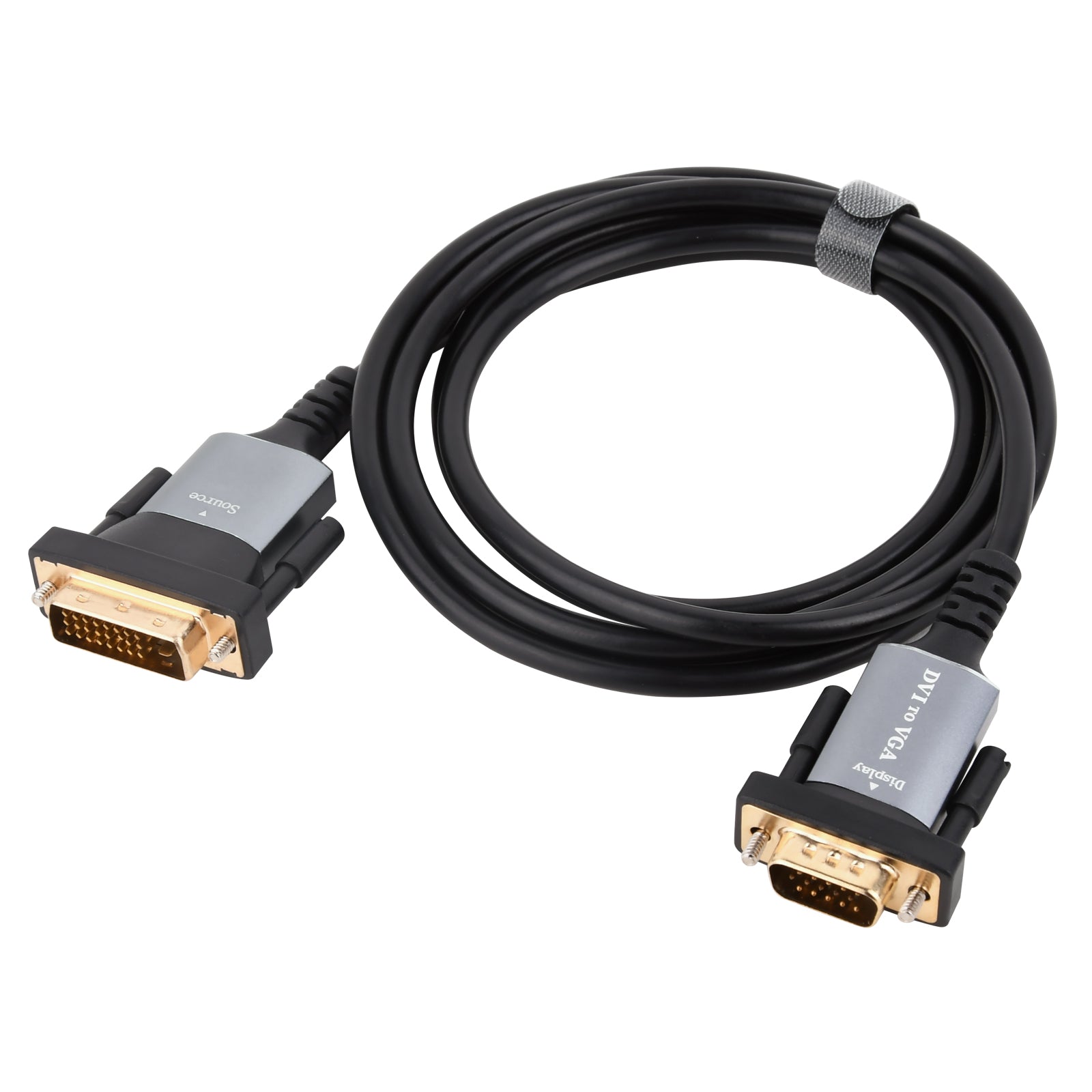 Coiled DVI-I to VGA cable for connecting legacy VGA displays