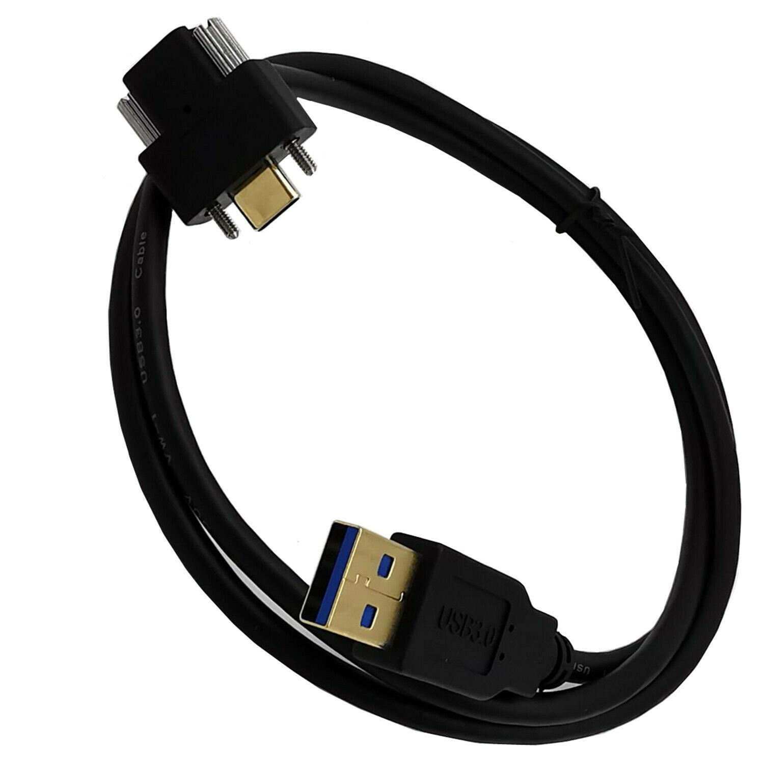 USB-A 3.0 Male to Angled USB-C Dual Screw Locking Panel Mount High Speed Cable