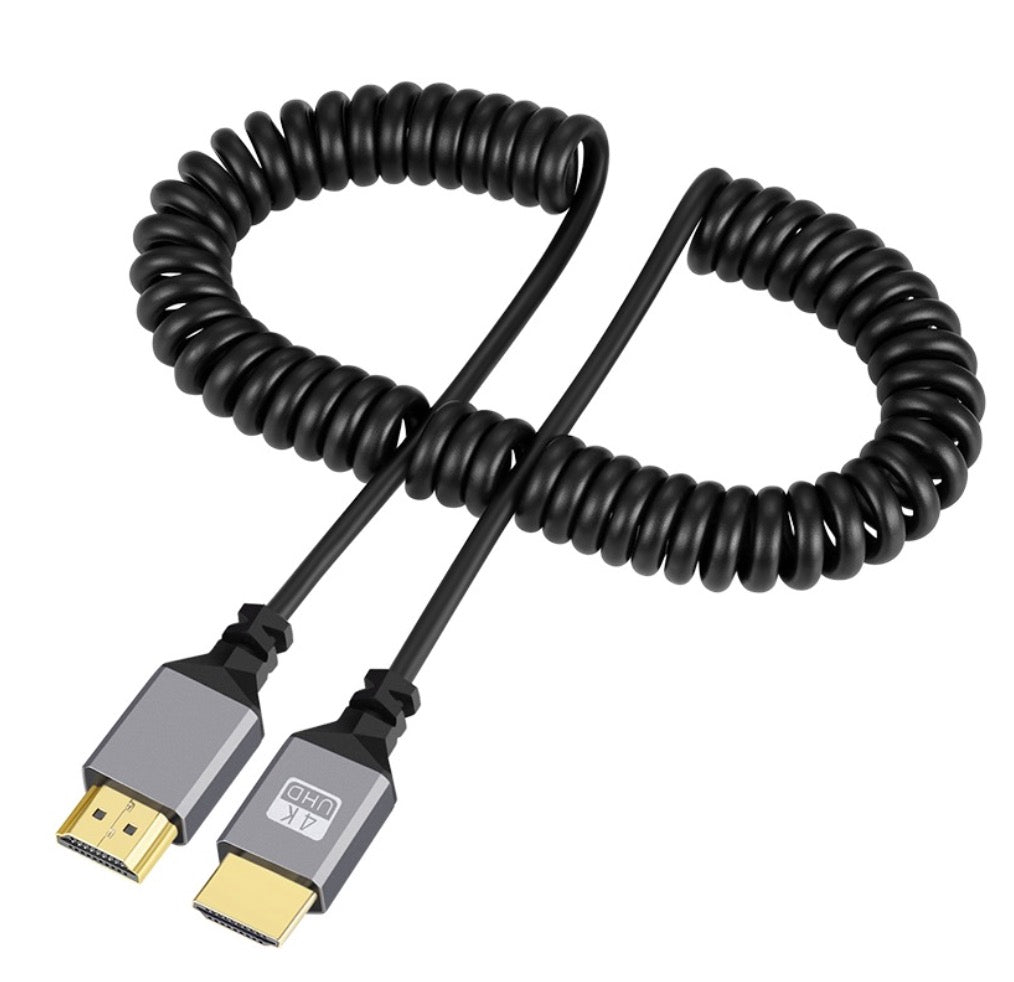 HDMI 2.0 male to male coiled cable supporting 4K 60Hz video