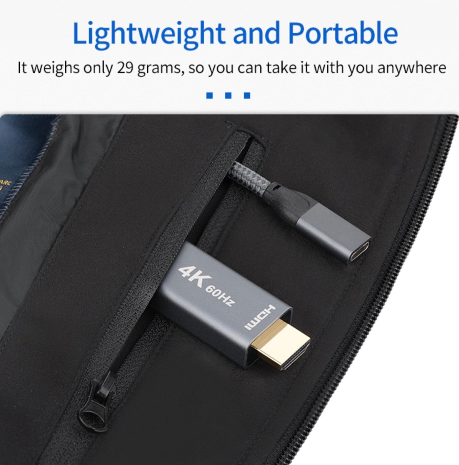 USB-C Input to HDMI Ouput Converter 4K 60Hz Thunderbolt 3 Cable 0.2m