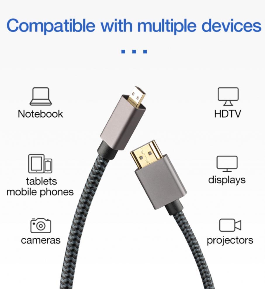 Micro HDMI Male to Standard HDMI 4K Ultra HD Braided Cable
