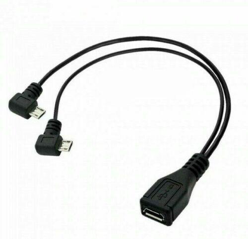Micro USB Female to Dual Micro Male Angled Charging Cable Y Splitter 0.3m