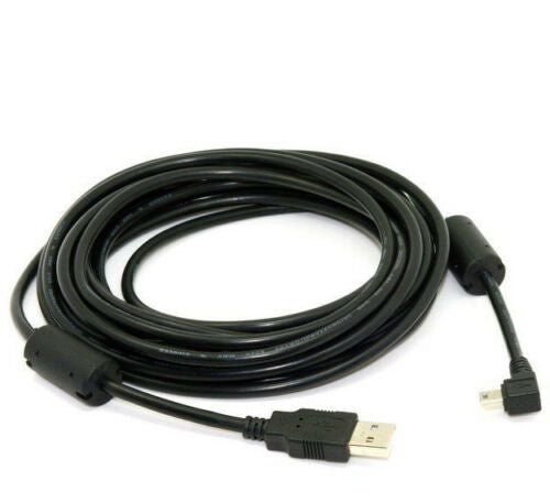 Coiled 5 metre USB 2.0 Mini USB 5 Pin B charging cable showing complete cable assembly