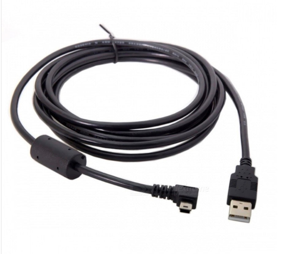 Coiled USB 2.0 Mini USB 5 Pin B charging cable showing complete cable assembly