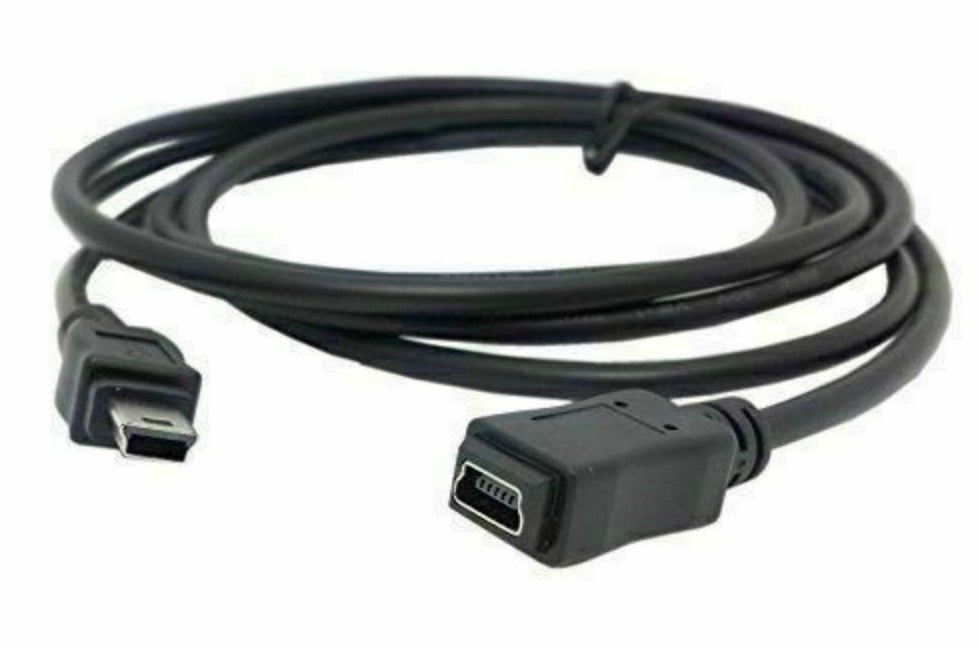 A black Mini USB Type B 5 Pin Male to Female Extension Cable, 1.5 meters in length.