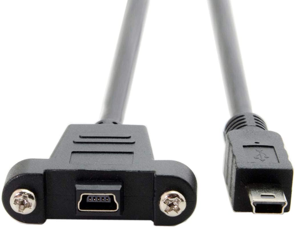 USB Mini-B Panel Mount Extension Cable – Male to Female with Panel Mount (USB 2.0)
