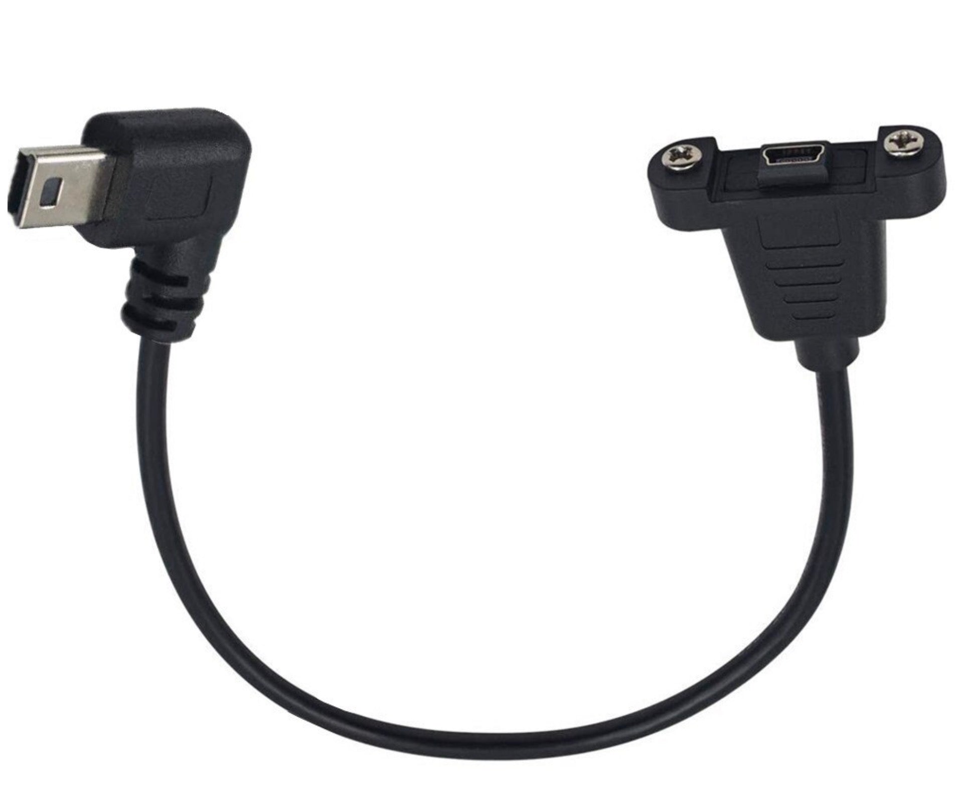 USB 2.0 Mini-B Right Angle Male to Straight Female Panel Mount Cable – 0.3m with Screws