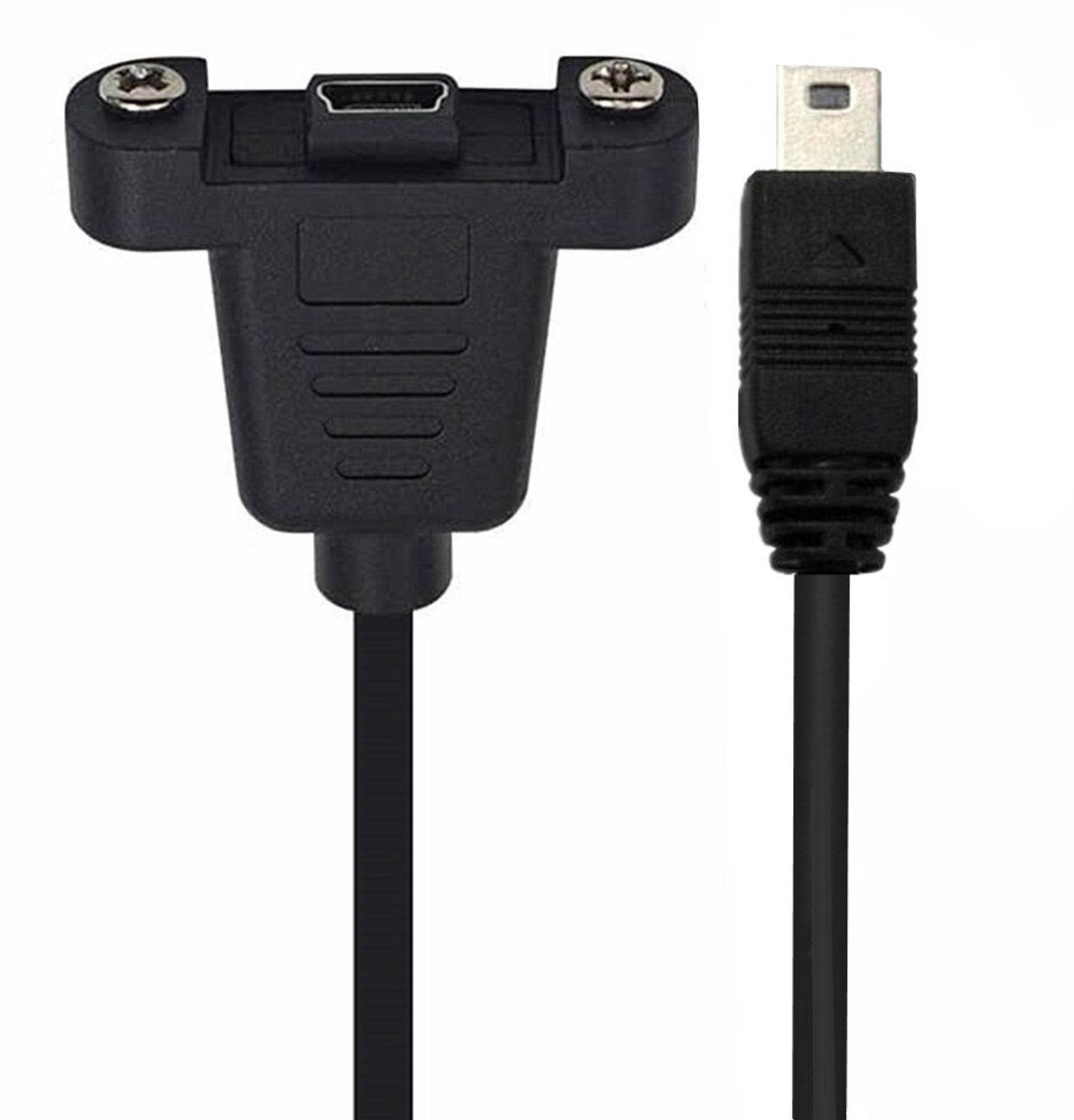 USB 2.0 Mini-B Right Angle Male to Straight Female Panel Mount Cable – 0.3m with Screws