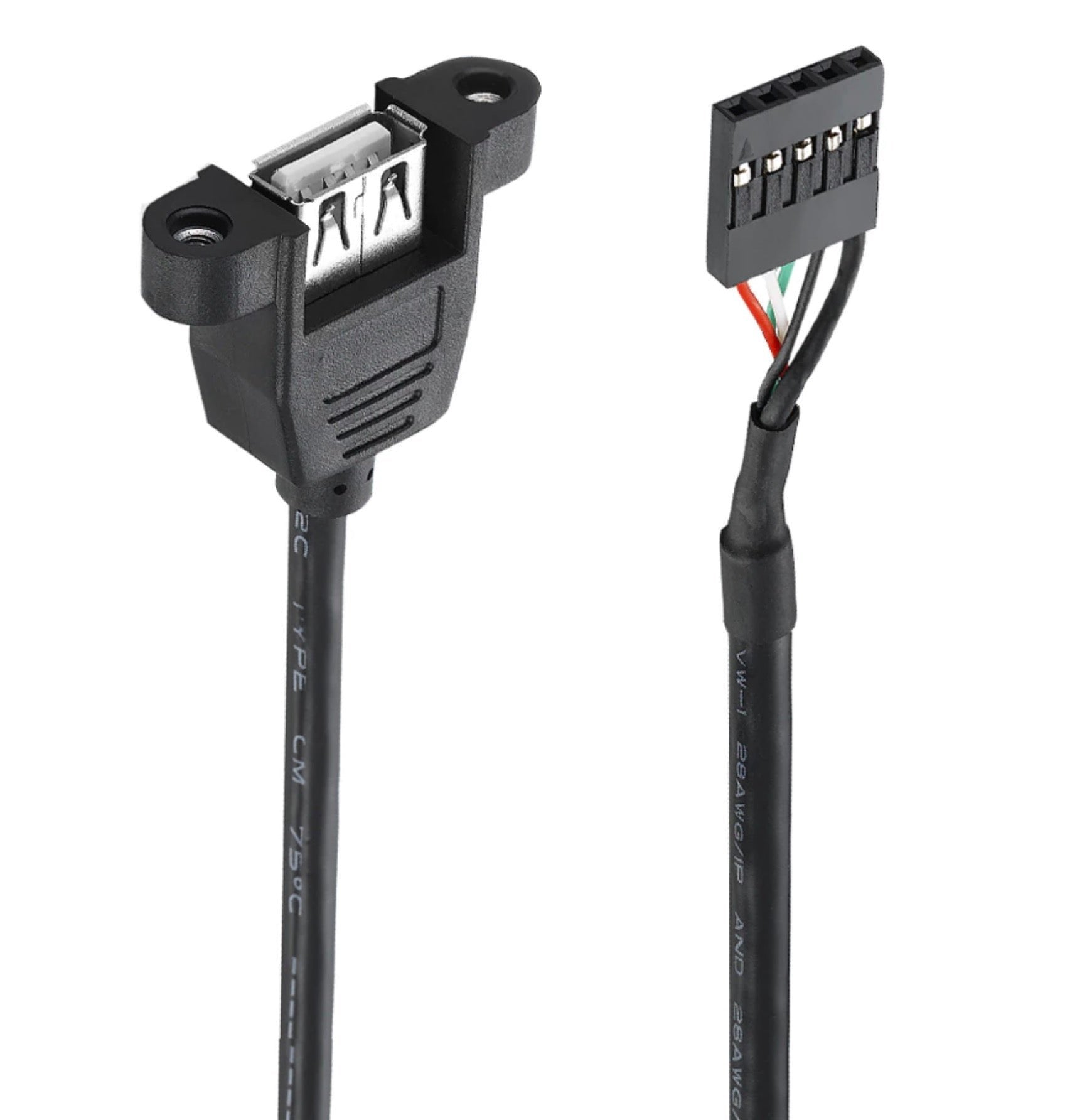 5Pin 2.54mm Header Female to USB 2.0 Type A Female With Screw Panel Mount 0.3m