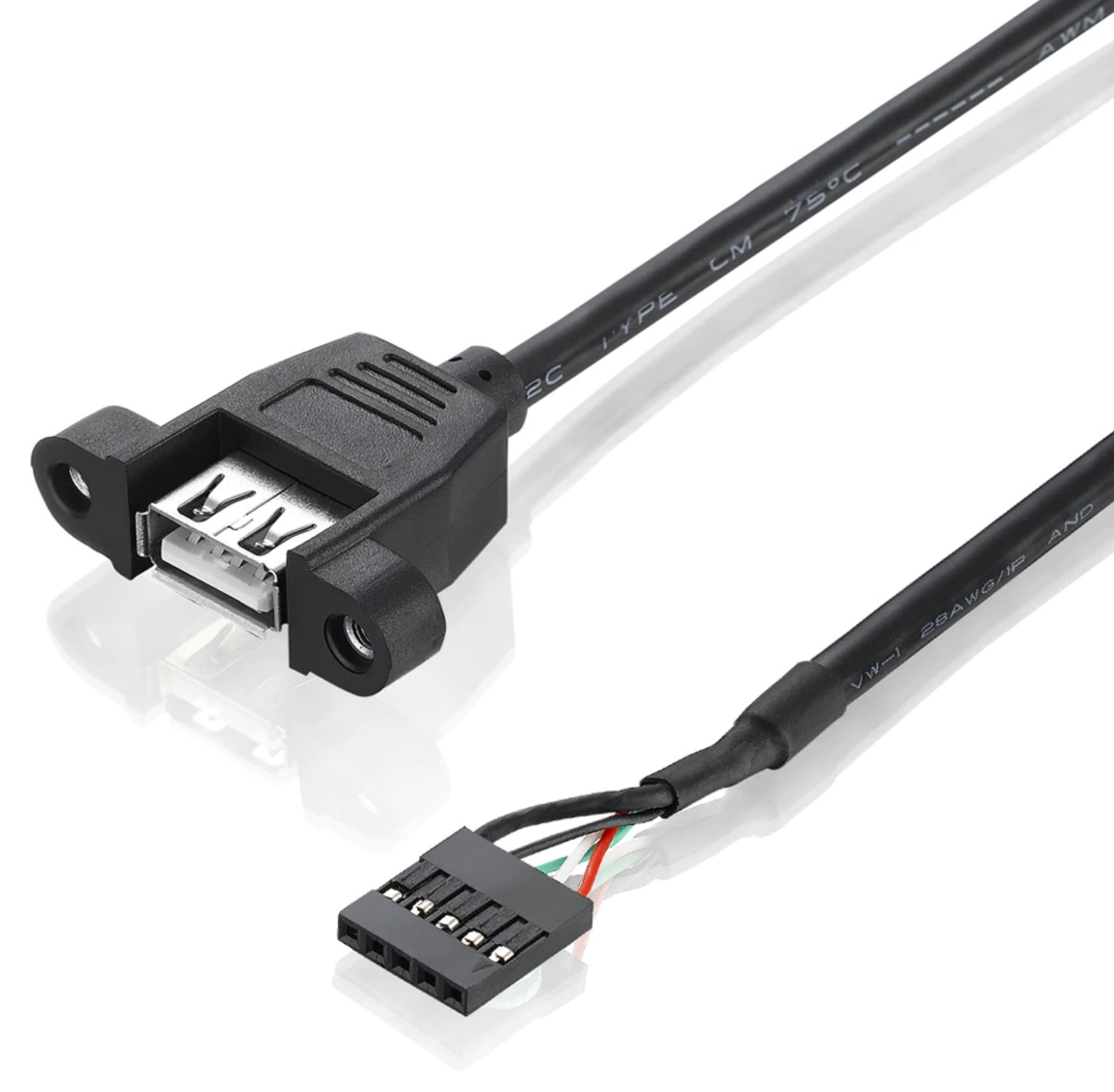 5Pin 2.54mm Header Female to USB 2.0 Type A Female With Screw Panel Mount 0.3m