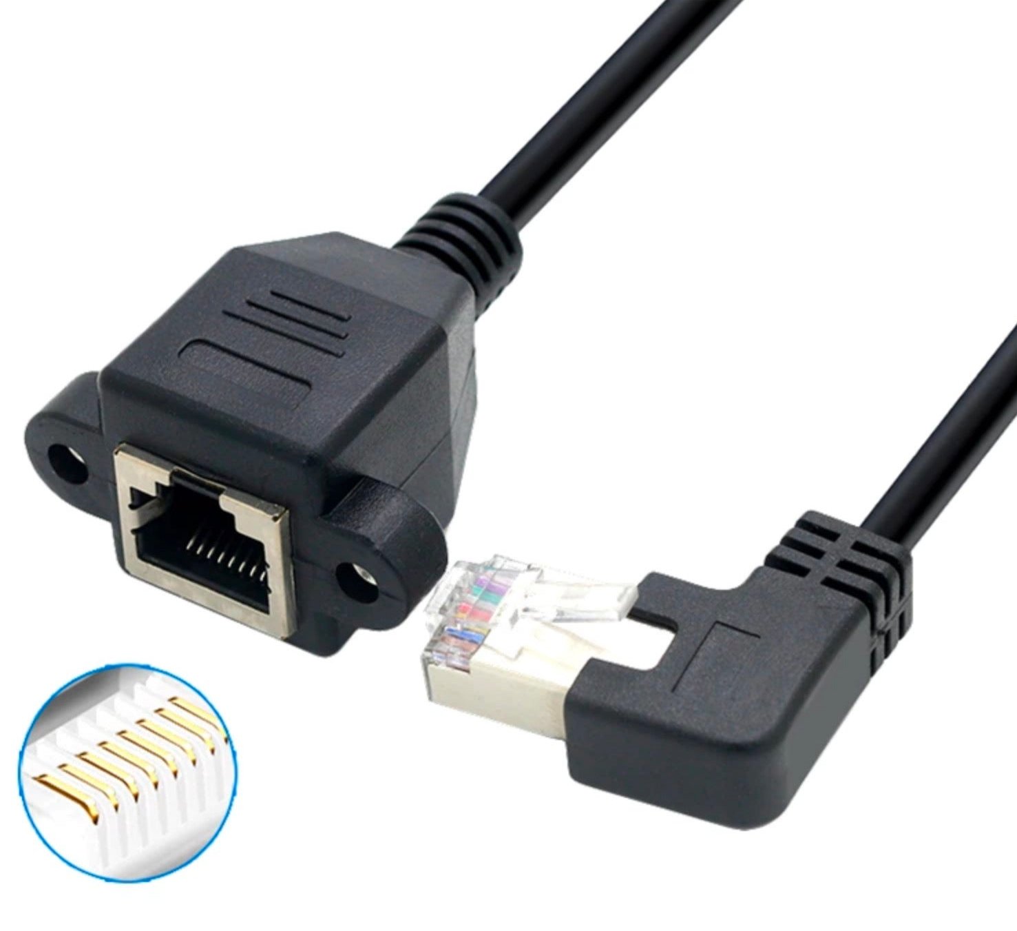 RJ45 Male to Female Shielded Lan Ethernet Panel Mount Extension Cable Cat6 0.3m