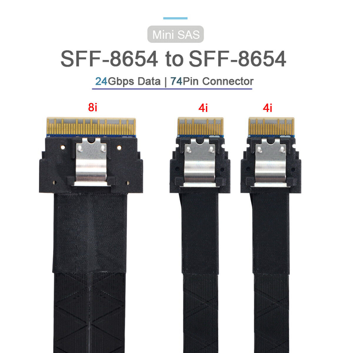 SFF-8654 8i 74 Pin to Dual 4i 38 Pin Slim 4.0 PCI-E Slimline SAS PCIE SSD Hard Drive Cable 0.5m