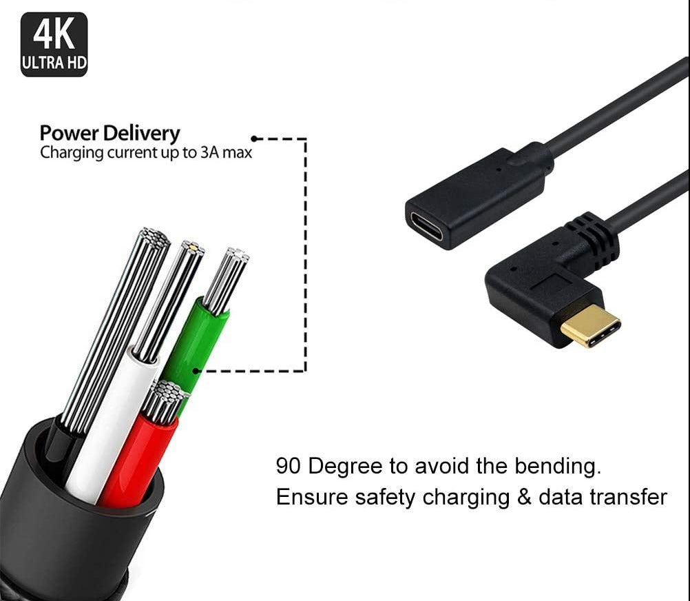 USB 3.1 Type-C Angled Male to Female Fast Charging Extension Cable