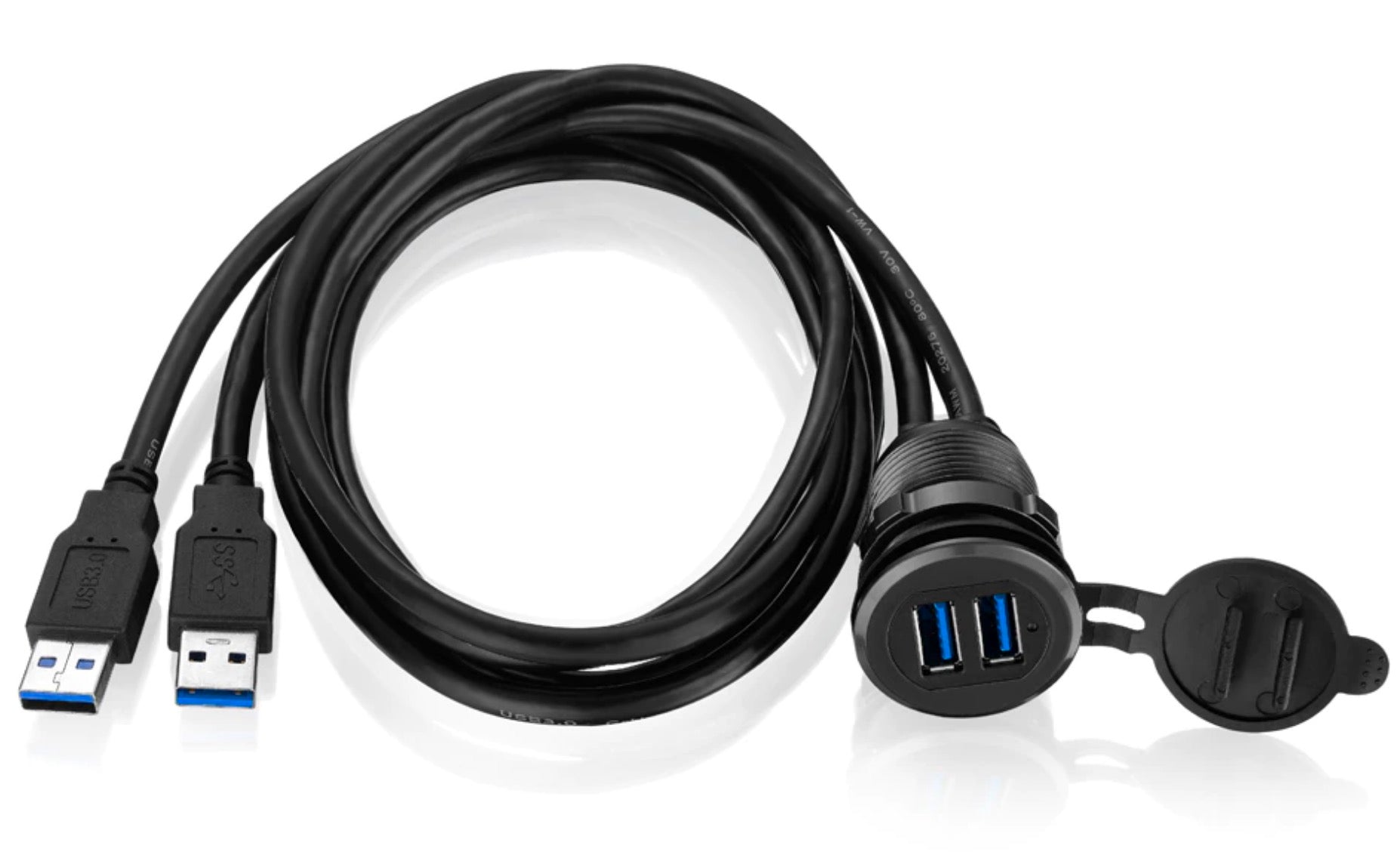Dual USB 3.0 Type A Male to Dual Female Flush Mount Panel Extension for Vehicles