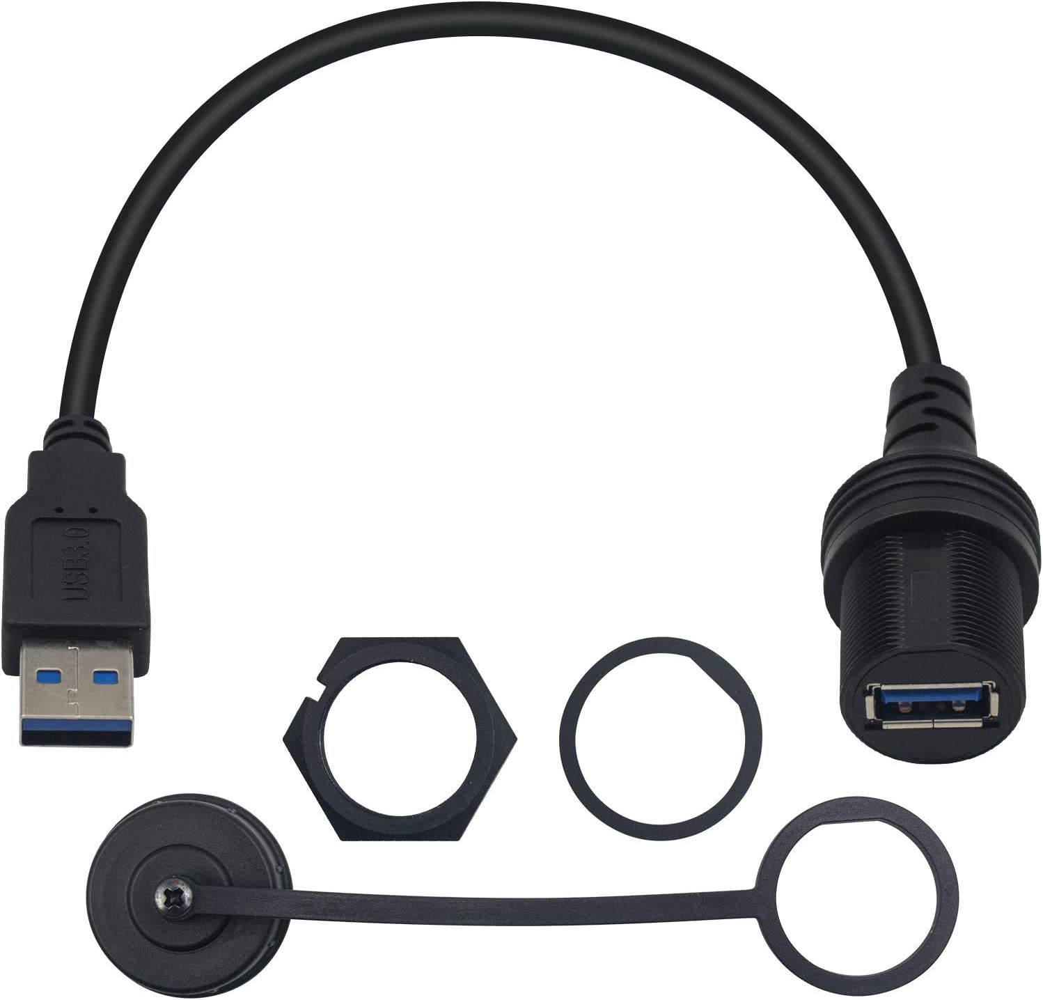 USB 3.0 A Male to Female Panel Flush Mount Extension Cable Waterproof 0.3m