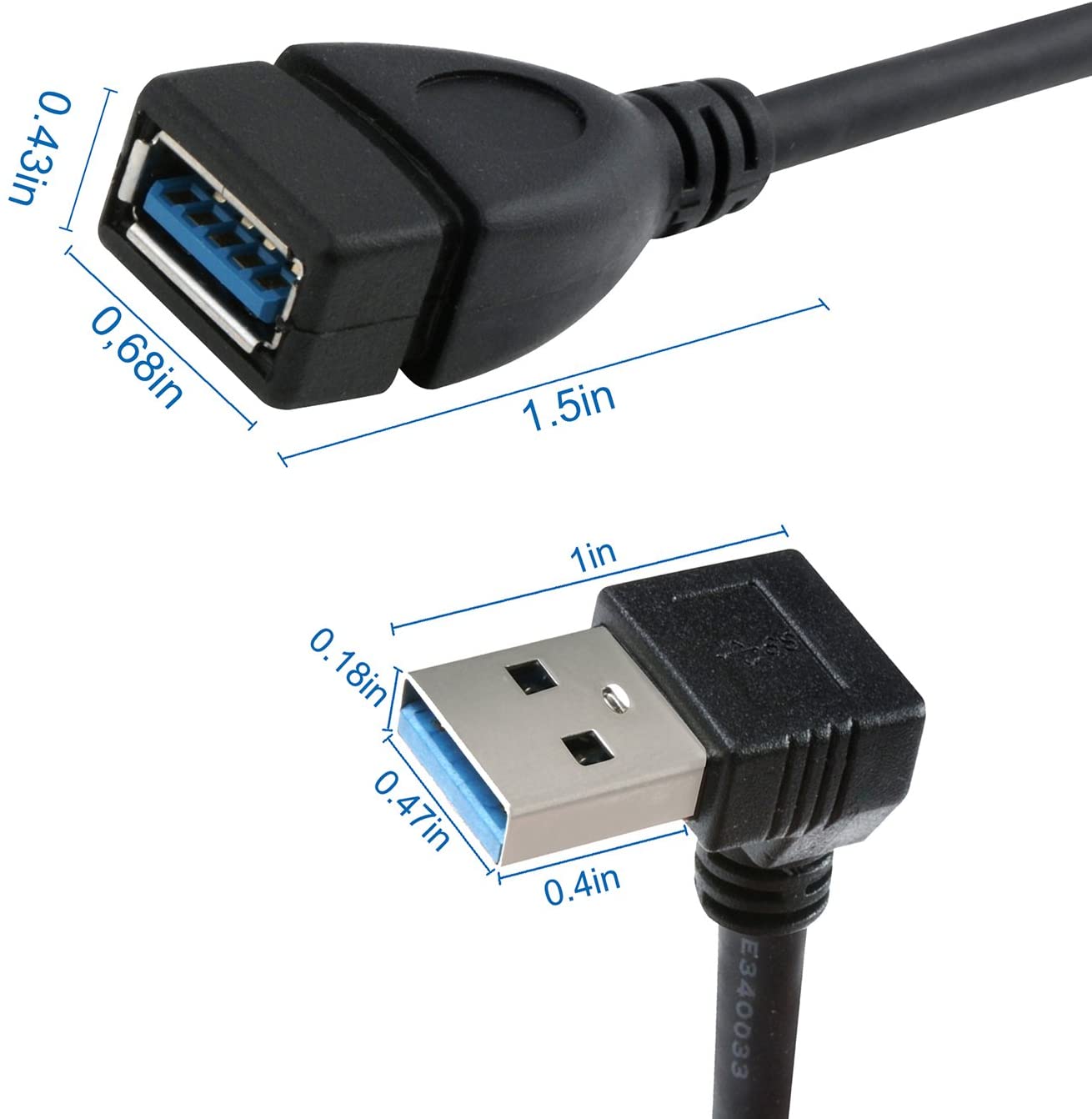 USB 3.0 Type-A Male to Female Extension Cable – 90° Angled, 15cm High-Speed Adapter